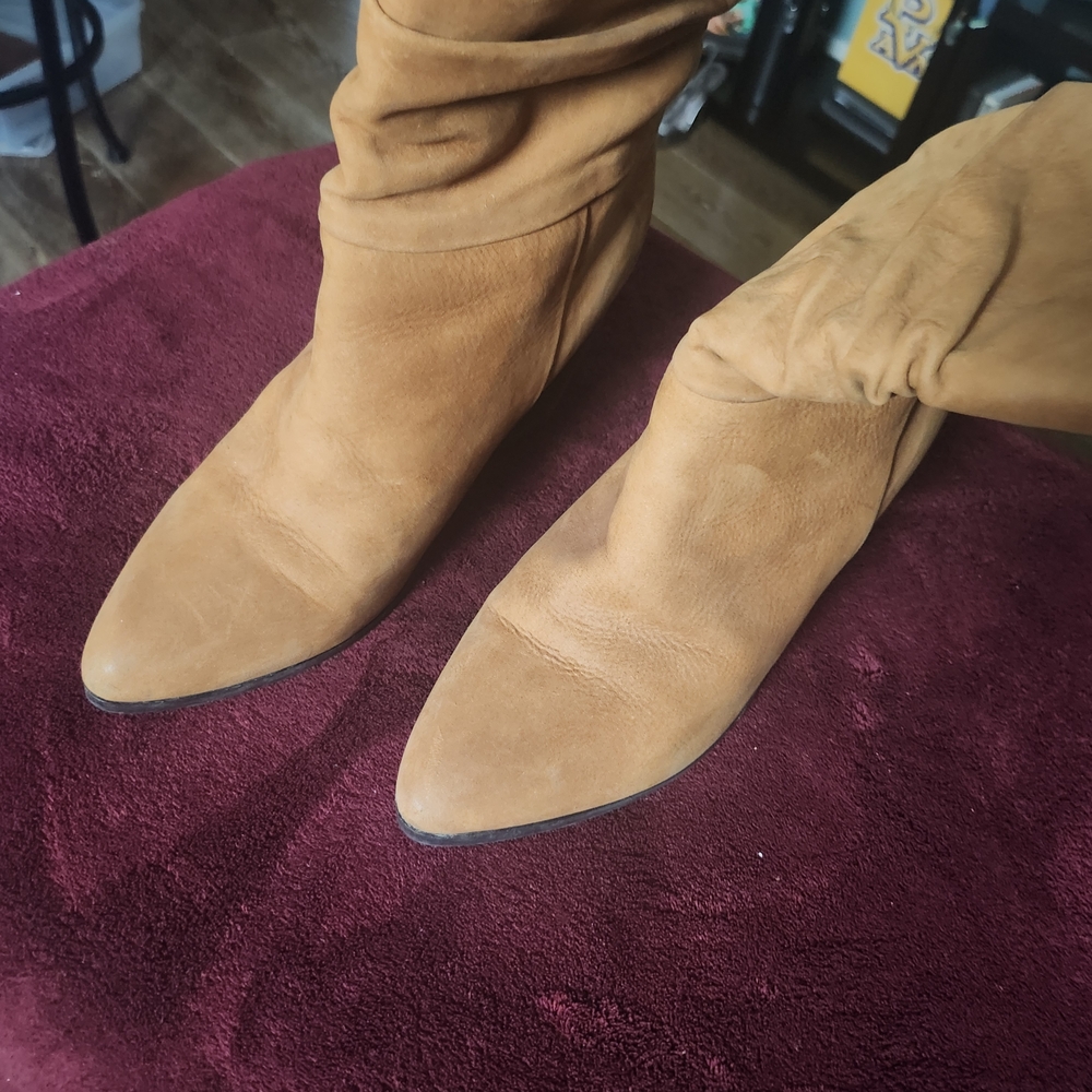 Women’s Slouchy Pointed-Toe Mid-Calf Boots - Tan